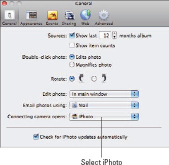 Set this preference to open iPhoto automatically.