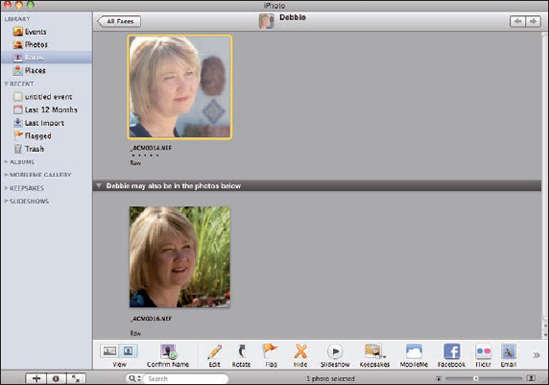 iPhoto showing a potential match.