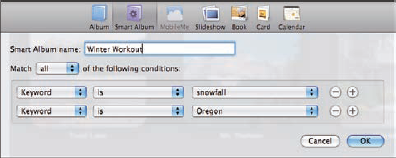 The Create Smart Album dialog with expressions added.