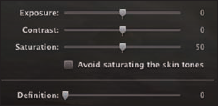 Exposure, Contrast, and Definition sliders set to no effect by default.