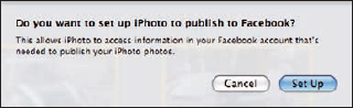 Set up iPhoto to publish to Facebook.