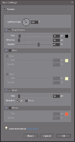 Layer styles such as shadows are live, enabling you to edit them at any time.