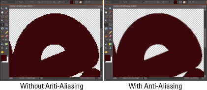 Type created without anti-aliasing (left) and with anti-aliasing (right).