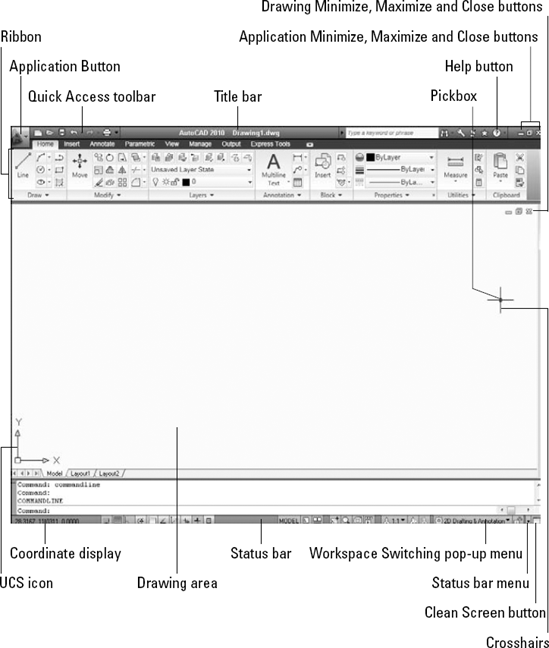 The AutoCAD and AutoCAD LT screens are very similar. The AutoCAD LT screen doesn't include the Express Tools tab on the ribbon.