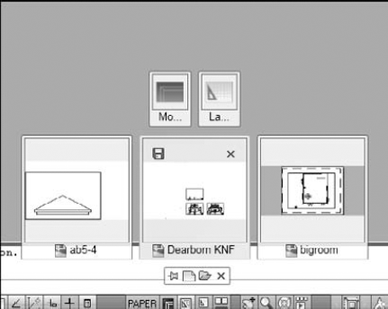 The Quick View feature lets you see other open drawings and switch among them.