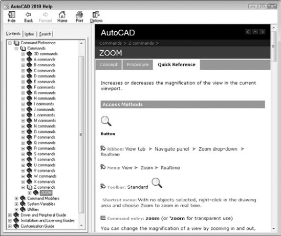 The Help screen for the ZOOM command.