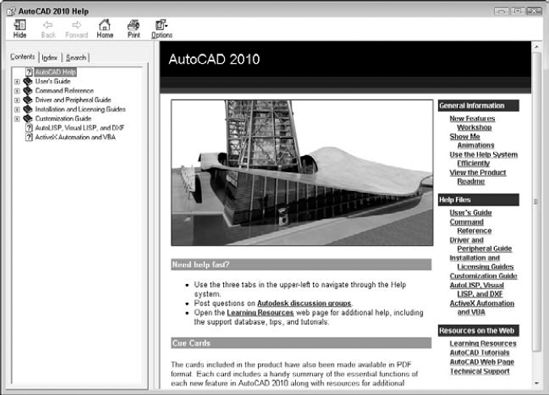 The main Help window in AutoCAD.