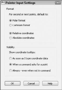 The Pointer Input Settings dialog box sets important options for Dynamic Input.