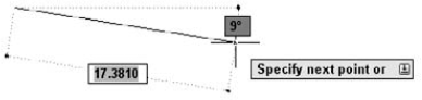 The so-called dimension input tooltip shows distances and angles.