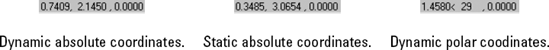 Dynamic absolute coordinates, static absolute coordinates, and dynamic polar coordinates.