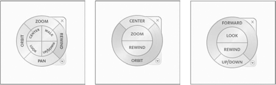 The SteeringWheel is a quick navigation device that hovers at the cursor. It comes in several configurations.