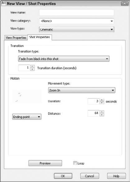 Use the Shot Properties tab of the New View / Shot Properties dialog box to create and configure a presentation of your drawing.