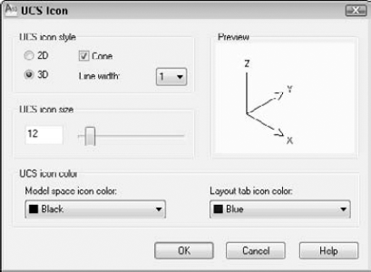 Use the UCS Icon dialog box to customize the look of the UCS icon.