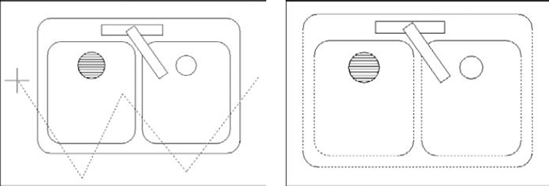 Using a fence to select objects.