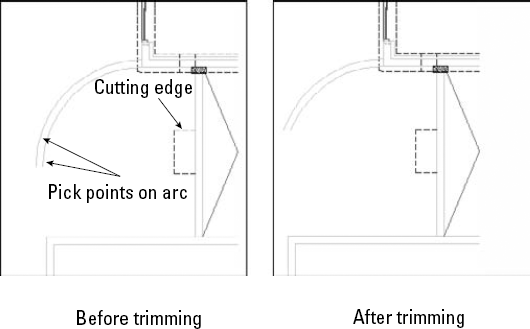 Trimming two arcs to an implied intersection.