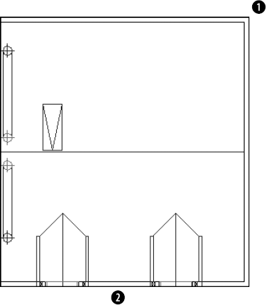 A plan view of a garage.