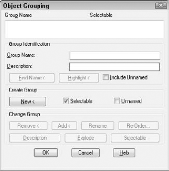 The Object Grouping dialog box.