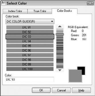 The Color Books tab of the Select Color dialog box.