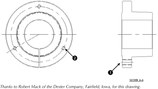 This drawing of a bushing has two noncontinuous linetypes.