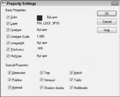 The Property Settings dialog box.