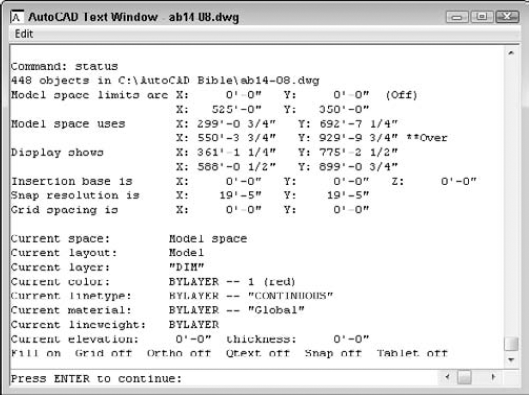 A sample listing from the STATUS command.