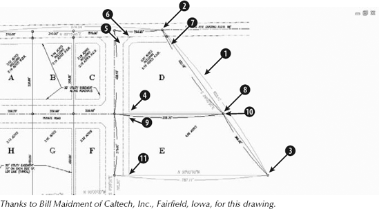 The MEASUREGEOM command can calculate properties of the objects that make up the land parcels.