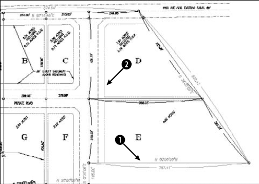 The site plan zoomed in to parcels D and E.