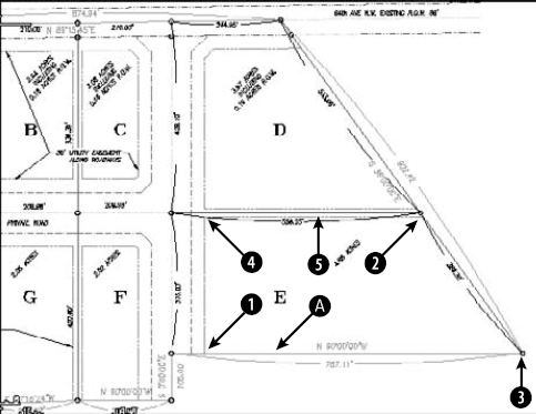 Parcels D and E in the civil engineering drawing.