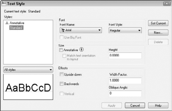 The Text Style dialog box.