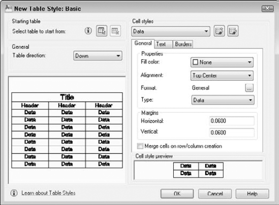 The New Table Style dialog box is the place to define a new table style.