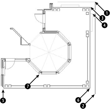 A house plan with an octagonal ceiling.