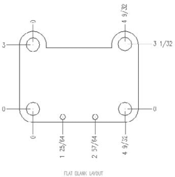 Ordinate dimensions in a mechanical drawing of a tension arm for a commercial dryer.