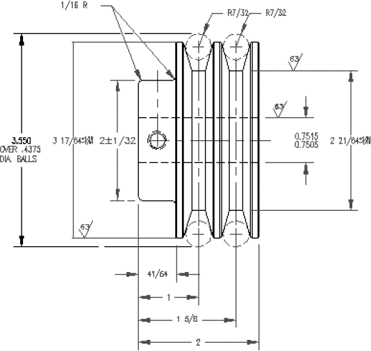 The model with added radius and baseline dimensions.