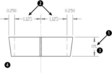 A dimensioned cross-section of a valve part.