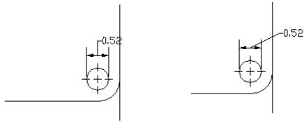 Dimension text is placed over the dimension line with a leader. On the right, the text has been moved to the right of the model.