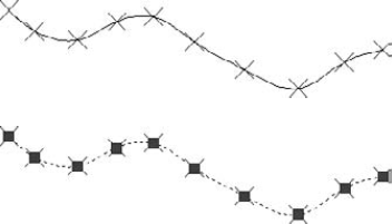 On the top, you see the point objects that were used as the pick points. These are the fit points of the spline. On the bottom, you see the spline with no command active, and the grips are on the fit points.