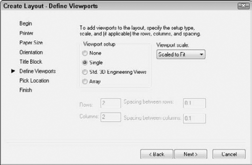 The Define Viewports screen of the Layout Wizard.