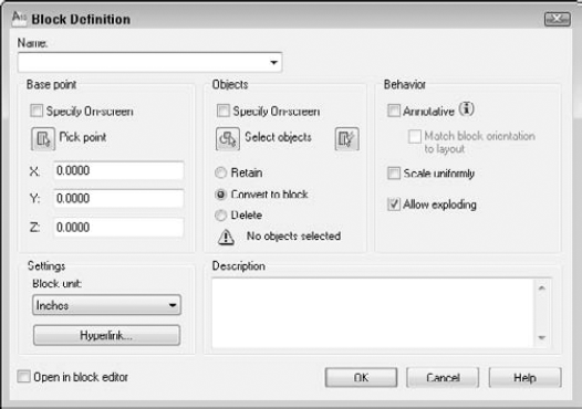 The Block Definition dialog box.