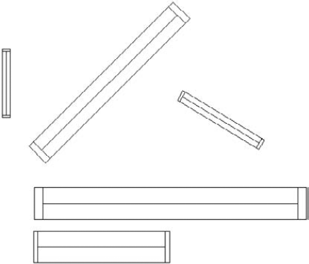 A block of a window inserted at various rotation angles and scales.