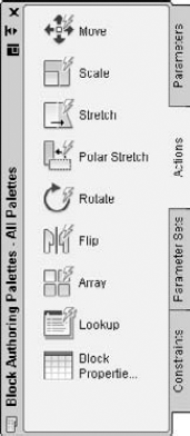 Use the Actions tab of the Block Authoring Palettes window to associate an action with a parameter.