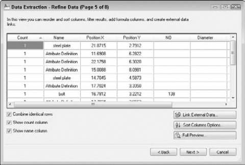 The Refine Data screen of the Data Extraction Wizard.