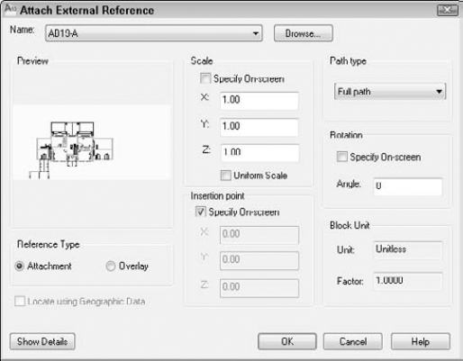 The Attach External Reference dialog box.