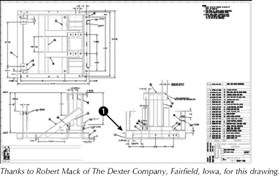 This drawing of a base assembly for a commercial washing machine has objects that can be linked to the database of parts.