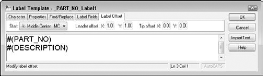 The Label Offset tab of the Label Template dialog box.