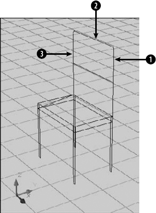 A wireframe model of a chair.