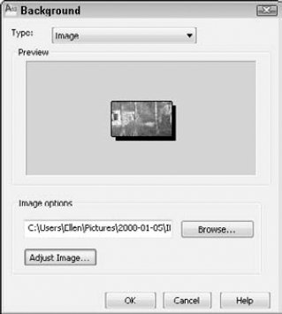 The Background dialog box enables you to display a background while you work.