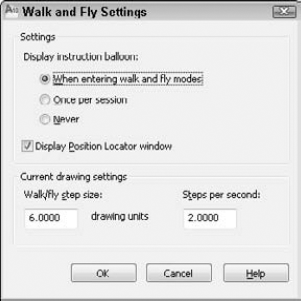 The Walk and Fly Settings dialog box allows you to fine-tune the Walk mode settings.