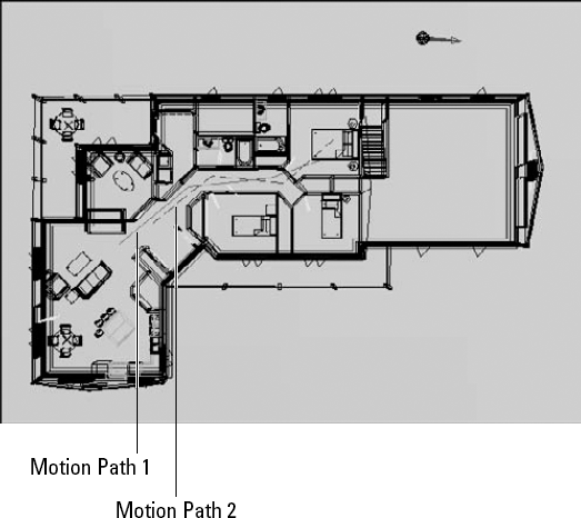 You can use these two motion paths to create a video file of a walk-through.