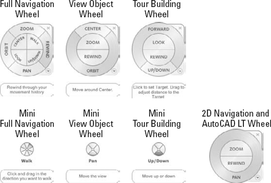 The SteeringWheel has several variations, all of which help you navigate and view your drawing.