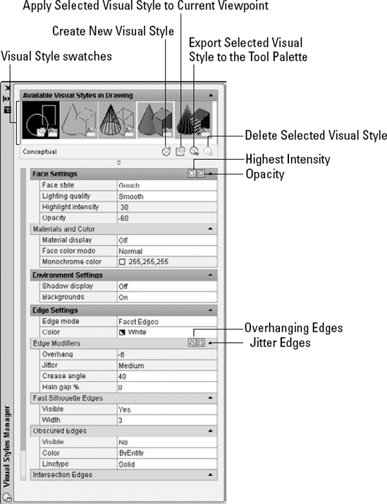 The Visual Styles Manager enables you to create and save custom visual styles.